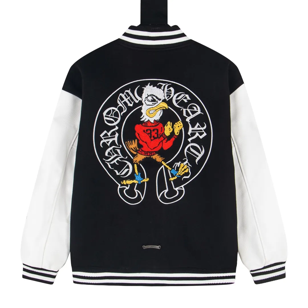 P380 model number Y613 Chrome Hearts Fw25 Chrome Hearts Horseshoe Fighting Rooster Cross Baseball Jacket, same style for men and women, hot new product, original customized woolen fabric with a little thickness, early spring weather is still very good on the upper body, imported spliced pu leather sleeves, original molding and fine leather material, super heavy engineering design on the chest and back, exclusive custom cross metal decoration, customized loose fit, very handsome for both men and women, all details respect the original Mold customization of distressed cross snaps with incomparable distressed texture SIZE:M-XXL